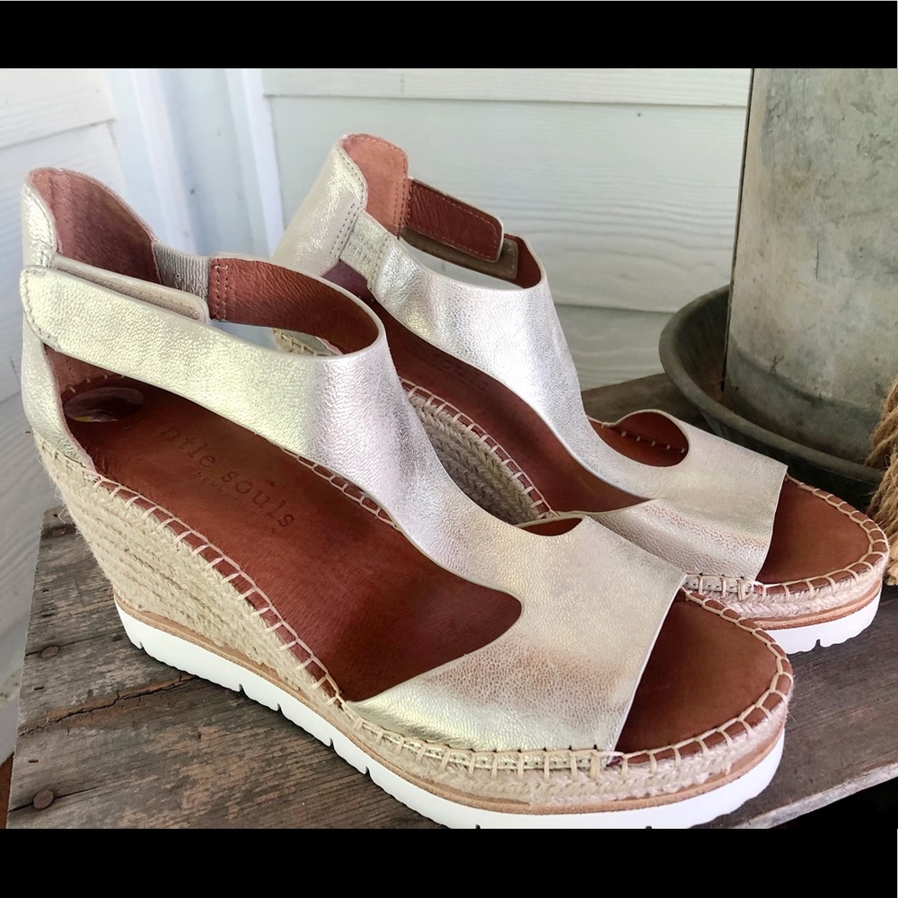 Rose Gold T-Strap Wedge Sandal